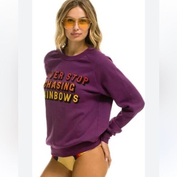 New Aviator Nation NEVER STOP CHASING RAINBOWS CREW SWEATSHIRT - PURPLE- Small - Picture 1 of 11